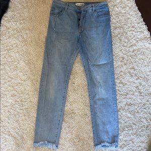 Vintage Distressed-Bottom Jeans